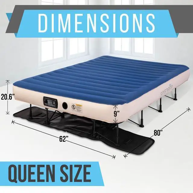 Alt view image 6 of 7 - SereneLife Premium Raised Queen Airbed with Steel Frame, Built-In Power Inflating Pump, 500lbs Capacity
