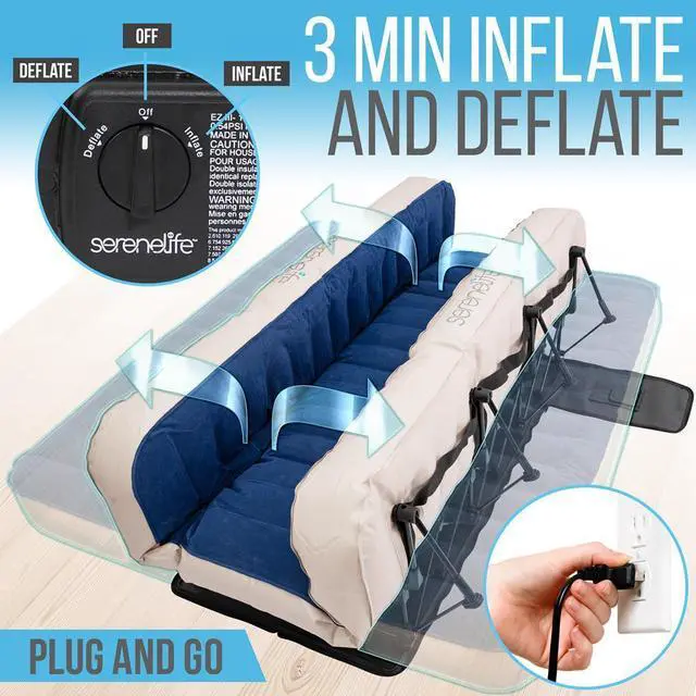 Alt view image 2 of 7 - SereneLife Premium Raised Queen Airbed with Steel Frame, Built-In Power Inflating Pump, 500lbs Capacity