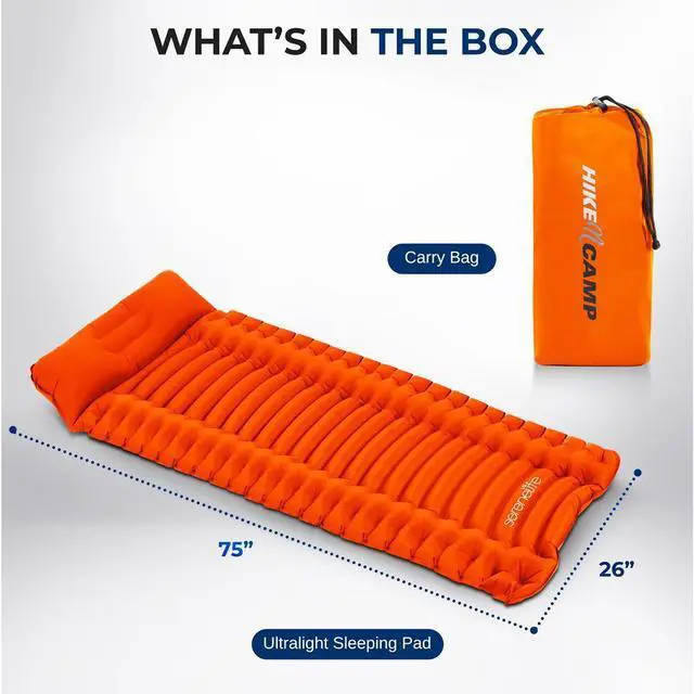 Alt view image 7 of 7 - SereneLife Ultralight Sleeping Pad with Carrying Bag, Compact and Lightweight Air Mattress for Backpacking and Hiking (Orange)