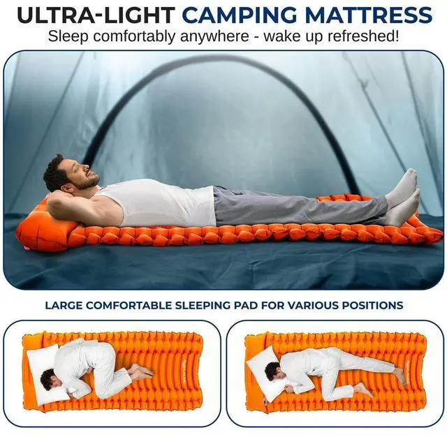Alt view image 6 of 7 - SereneLife Ultralight Sleeping Pad with Carrying Bag, Compact and Lightweight Air Mattress for Backpacking and Hiking (Orange)