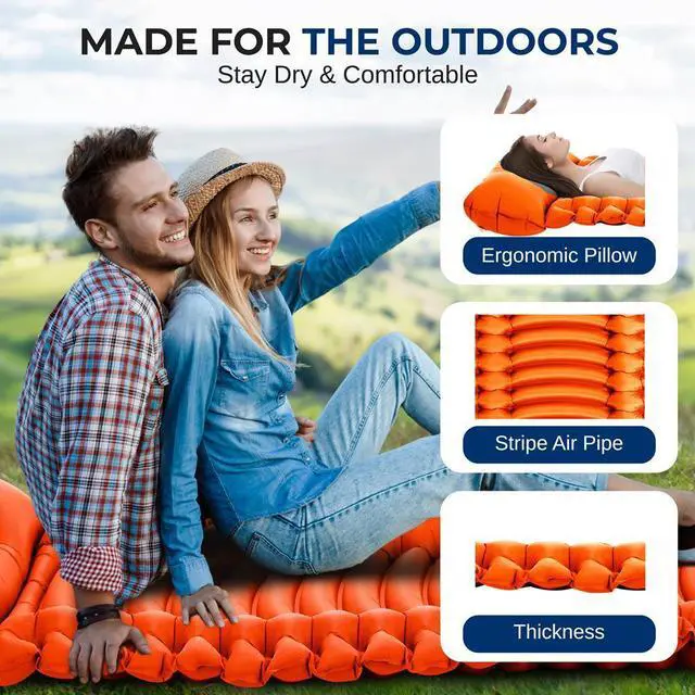 Alt view image 4 of 7 - SereneLife Ultralight Sleeping Pad with Carrying Bag, Compact and Lightweight Air Mattress for Backpacking and Hiking (Orange)