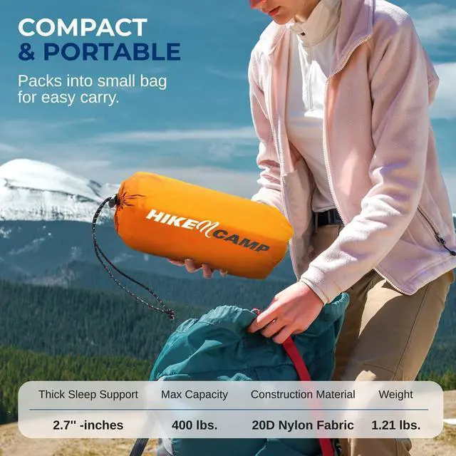 Alt view image 3 of 7 - SereneLife Ultralight Sleeping Pad with Carrying Bag, Compact and Lightweight Air Mattress for Backpacking and Hiking (Orange)