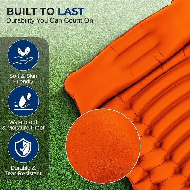 Alt view image 2 of 7 - SereneLife Ultralight Sleeping Pad with Carrying Bag, Compact and Lightweight Air Mattress for Backpacking and Hiking (Orange)