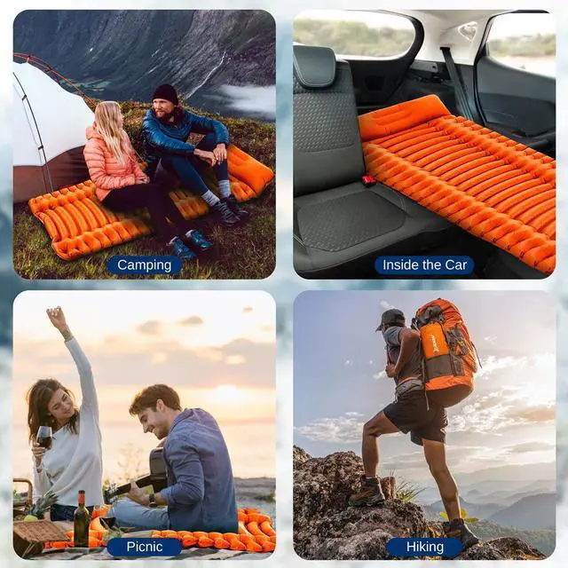 Alt view image 5 of 7 - SereneLife Ultralight Sleeping Pad with Carrying Bag, Compact and Lightweight Air Mattress for Backpacking and Hiking (Orange)