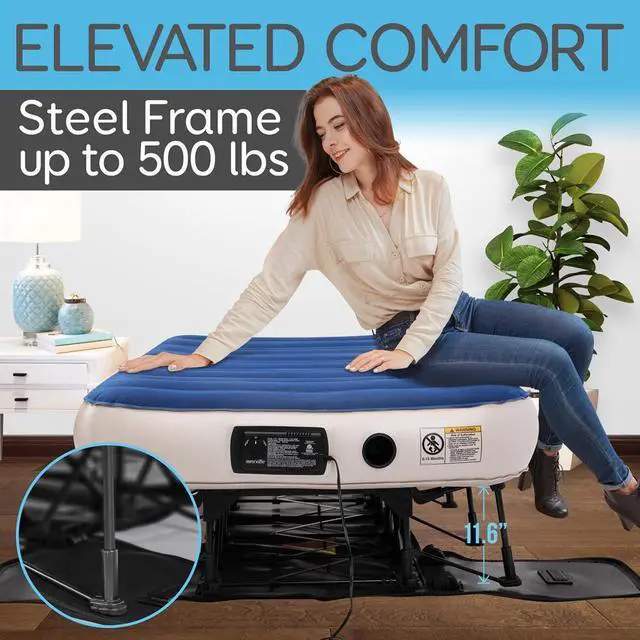 Alt view image 5 of 7 - SereneLife Premium Raised Twin Airbed with Steel Frame, Built-In Power Inflating Pump, 300 lbs Capacity