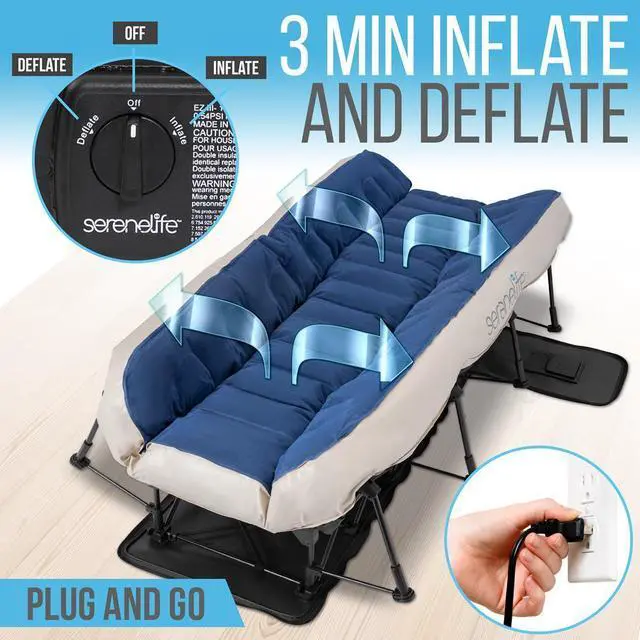 Alt view image 7 of 7 - SereneLife Premium Raised Twin Airbed with Steel Frame, Built-In Power Inflating Pump, 300 lbs Capacity
