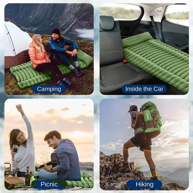 Alt view image 4 of 7 - SereneLife Ultralight Sleeping Pad with Carrying Bag, Self-Inflating & Compact for Backpacking, Hiking, Air Mattress (Green)
