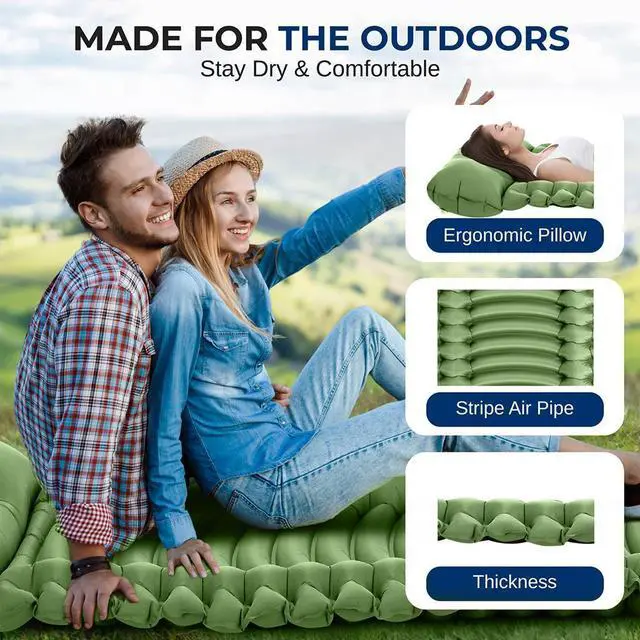 Alt view image 2 of 7 - SereneLife Ultralight Sleeping Pad with Carrying Bag, Self-Inflating & Compact for Backpacking, Hiking, Air Mattress (Green)