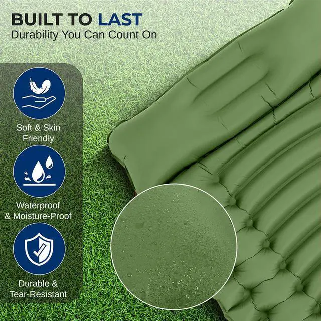 Alt view image 3 of 7 - SereneLife Ultralight Sleeping Pad with Carrying Bag, Self-Inflating & Compact for Backpacking, Hiking, Air Mattress (Green)