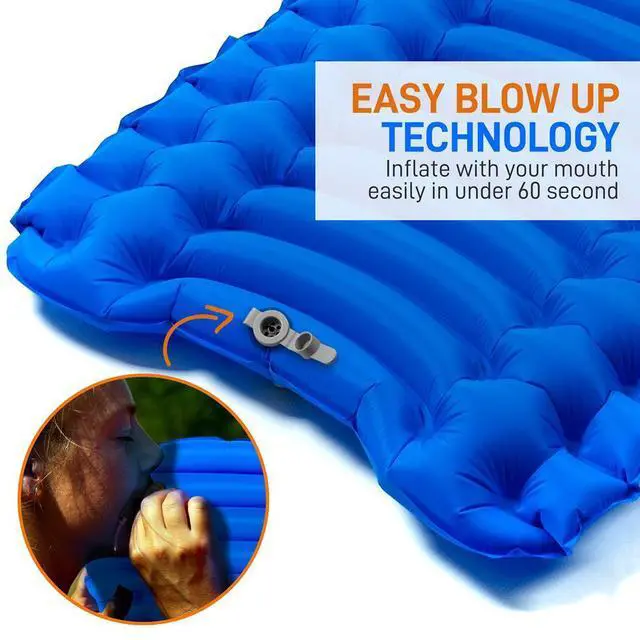 Alt view image 5 of 7 - SereneLife Ultralight Sleeping Pad with Carrying Bag, Lightweight & Compact Air Mattress for Backpacking and Hiking (Blue)