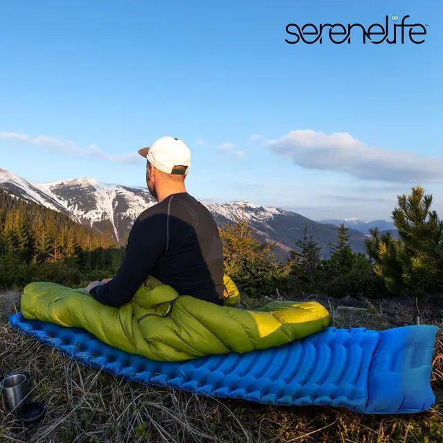 Alt view image 3 of 7 - SereneLife Ultralight Sleeping Pad with Carrying Bag, Lightweight & Compact Air Mattress for Backpacking and Hiking (Blue)