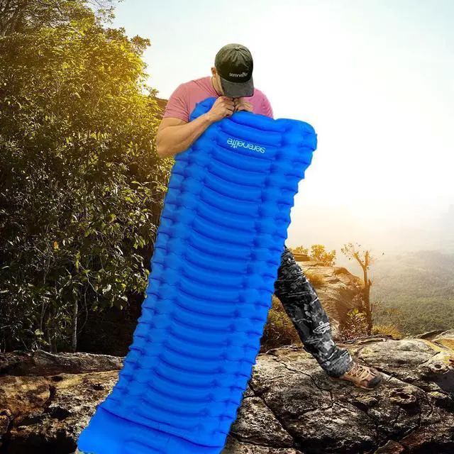 Alt view image 6 of 7 - SereneLife Ultralight Sleeping Pad with Carrying Bag, Lightweight & Compact Air Mattress for Backpacking and Hiking (Blue)