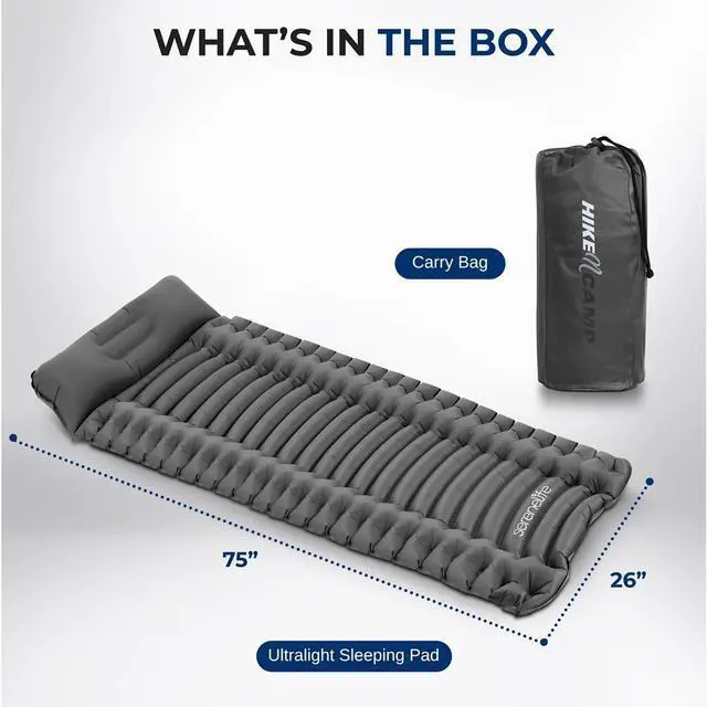 Alt view image 6 of 7 - SereneLife Ultralight Sleeping Pad with Carrying Bag, Self-Inflating & Compact for Backpacking and Hiking (Gray)