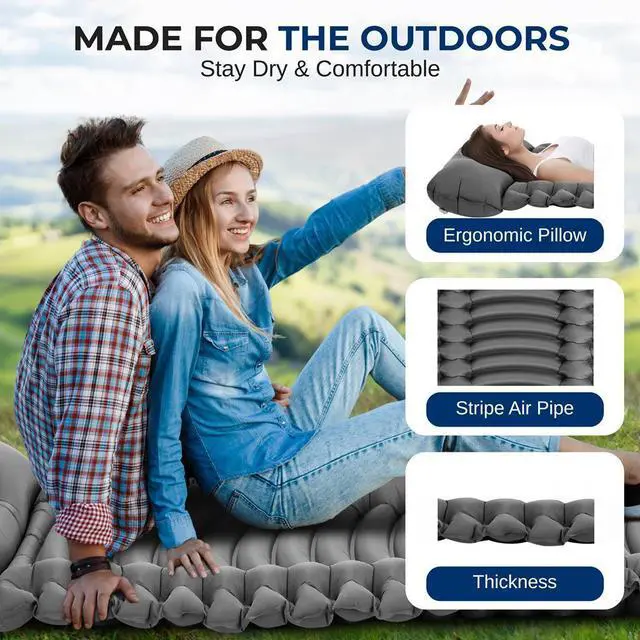 Alt view image 2 of 7 - SereneLife Ultralight Sleeping Pad with Carrying Bag, Self-Inflating & Compact for Backpacking and Hiking (Gray)