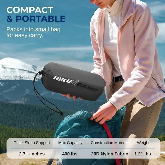 Alt view image 5 of 7 - SereneLife Ultralight Sleeping Pad with Carrying Bag, Self-Inflating & Compact for Backpacking and Hiking (Gray)
