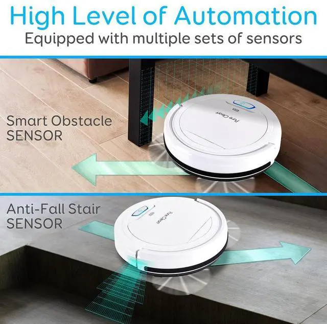 Alt view image 4 of 7 - Pure Clean Smart Robot Vacuum Cleaner  Automatic Cleaning with Self-Programmed Path, Anti-Fall Sensors, and One-Button Operation