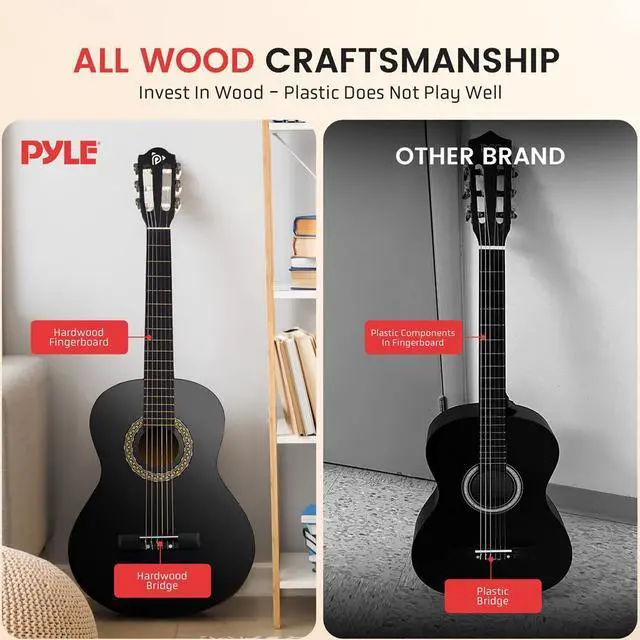 Alt view image 5 of 7 - Pyle 6-String Classic Nylon String Guitar, 30 Acoustic Junior Scale with Digital Tuner and Accessory Kit (Black)