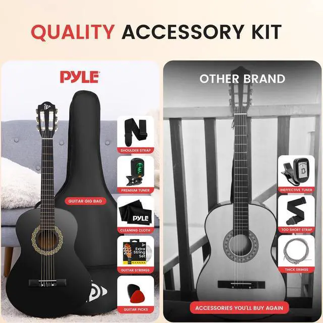 Alt view image 6 of 7 - Pyle 6-String Classic Nylon String Guitar, 30 Acoustic Junior Scale with Digital Tuner and Accessory Kit (Black)