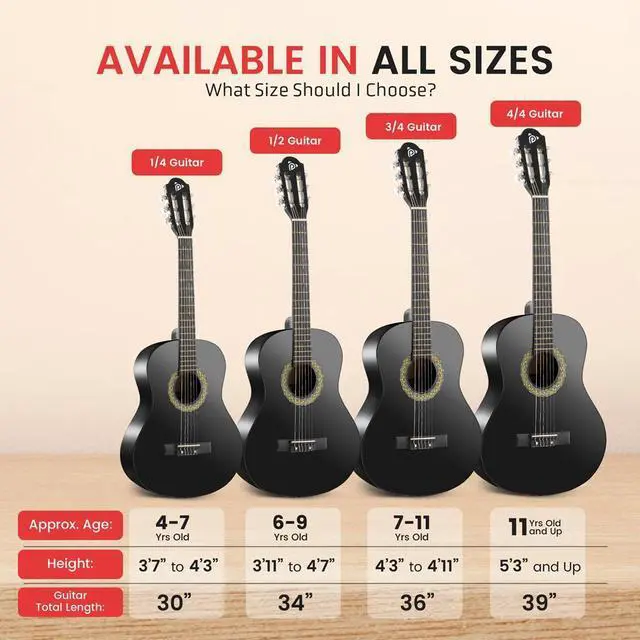 Alt view image 4 of 7 - Pyle 6-String Classic Nylon String Guitar, 30 Acoustic Junior Scale with Digital Tuner and Accessory Kit (Black)