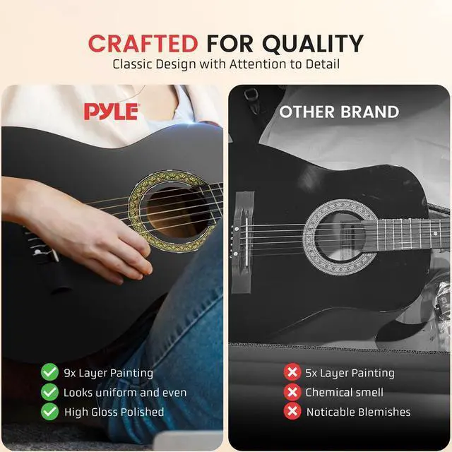 Alt view image 3 of 7 - Pyle 6-String Classic Nylon String Guitar, 30 Acoustic Junior Scale with Digital Tuner and Accessory Kit (Black)