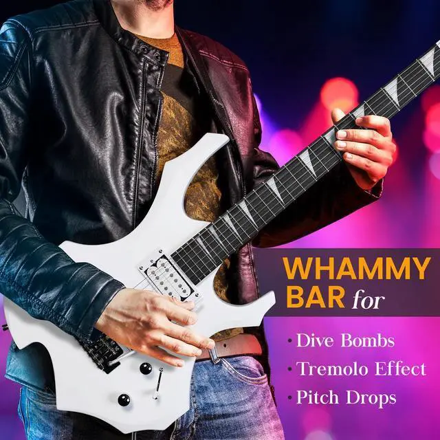 Alt view image 6 of 7 - Pyle 6-String Electric Guitar Kit with 10W White Amplifier, Accessories, and Digital Tuner (White)