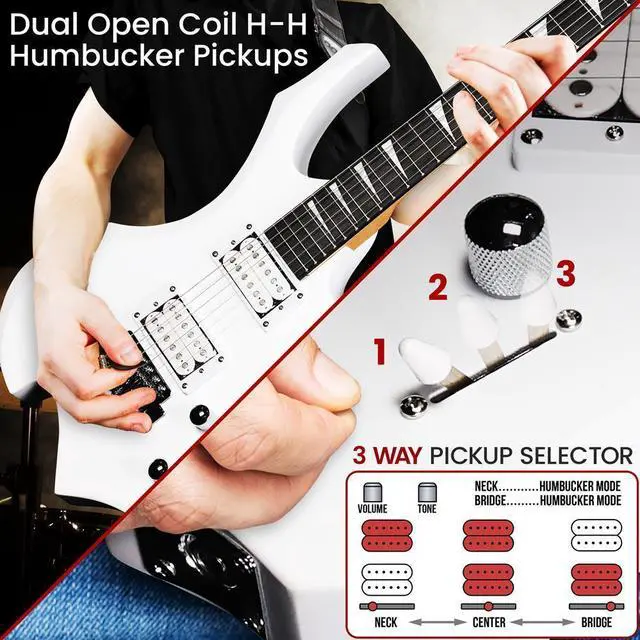 Alt view image 4 of 7 - Pyle 6-String Electric Guitar Kit with 10W White Amplifier, Accessories, and Digital Tuner (White)