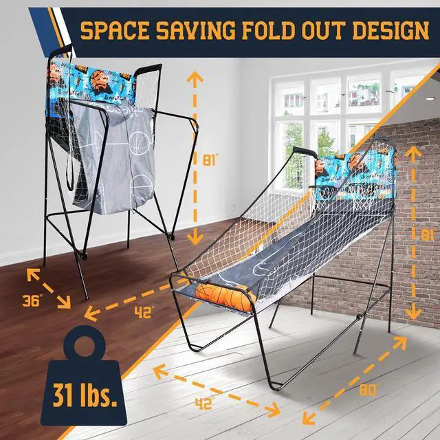 Alt view image 3 of 7 - SereneLife Dual-Shot Basketball Arcade Game, 2-Player System with LED Scoreboard, 8 Games, and 5 Mini Basketballs