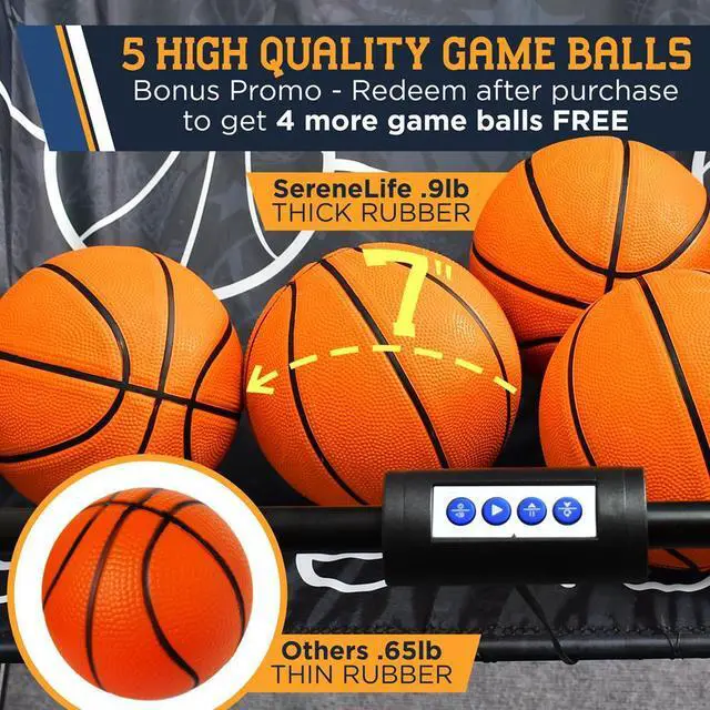 Alt view image 4 of 7 - SereneLife Dual-Shot Basketball Arcade Game, 2-Player System with LED Scoreboard, 8 Games, and 5 Mini Basketballs