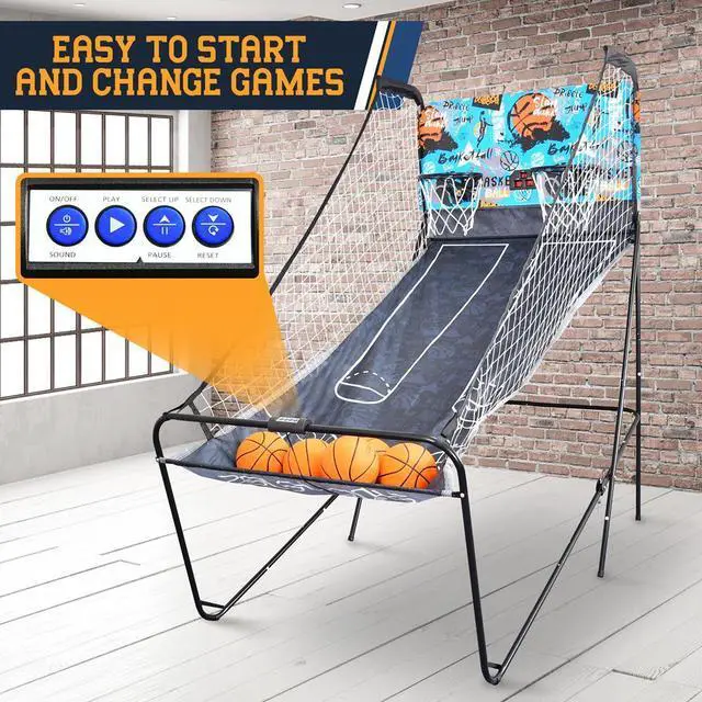 Alt view image 7 of 7 - SereneLife Dual-Shot Basketball Arcade Game, 2-Player System with LED Scoreboard, 8 Games, and 5 Mini Basketballs