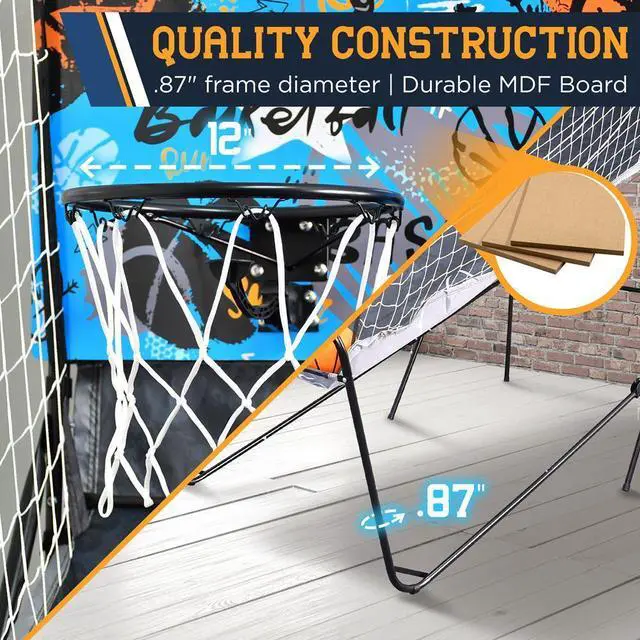 Alt view image 5 of 7 - SereneLife Dual-Shot Basketball Arcade Game, 2-Player System with LED Scoreboard, 8 Games, and 5 Mini Basketballs