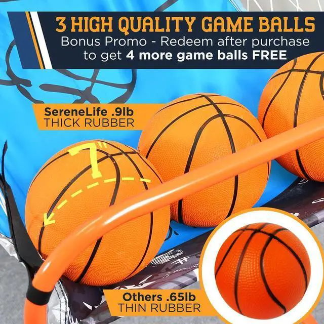 Alt view image 3 of 5 - SereneLife Single-Shot Basketball Arcade Game - Indoor/Outdoor One-Player System with LED Scoreboard, 3 Mini Basketballs, and Pump