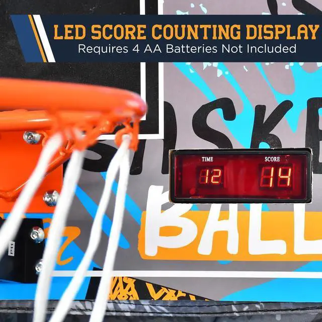 Alt view image 2 of 5 - SereneLife Single-Shot Basketball Arcade Game - Indoor/Outdoor One-Player System with LED Scoreboard, 3 Mini Basketballs, and Pump