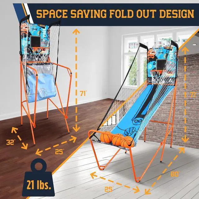 Alt view image 4 of 5 - SereneLife Single-Shot Basketball Arcade Game - Indoor/Outdoor One-Player System with LED Scoreboard, 3 Mini Basketballs, and Pump