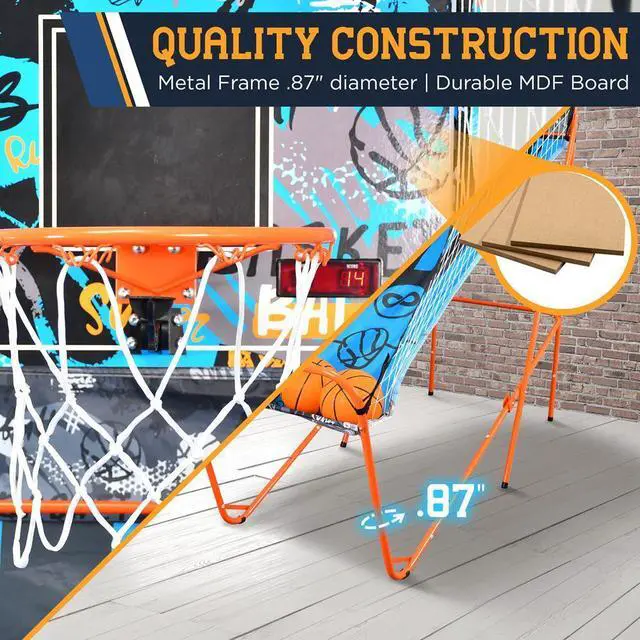 Alt view image 5 of 5 - SereneLife Single-Shot Basketball Arcade Game - Indoor/Outdoor One-Player System with LED Scoreboard, 3 Mini Basketballs, and Pump