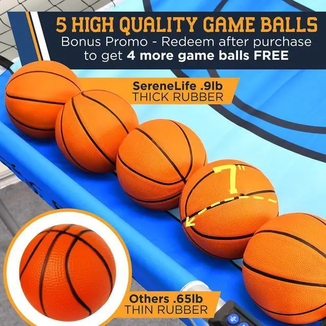 Alt view image 5 of 7 - SereneLife Dual Shot Basketball Arcade Game - 2-Player System with LED Scoreboard, 8 Games, and 5 Mini Basketballs