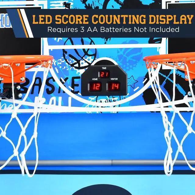 Alt view image 3 of 7 - SereneLife Dual Shot Basketball Arcade Game - 2-Player System with LED Scoreboard, 8 Games, and 5 Mini Basketballs