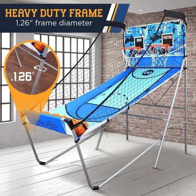 Alt view image 2 of 7 - SereneLife Dual Shot Basketball Arcade Game - 2-Player System with LED Scoreboard, 8 Games, and 5 Mini Basketballs