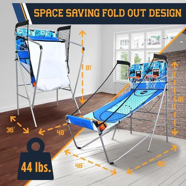 Alt view image 6 of 7 - SereneLife Dual Shot Basketball Arcade Game - 2-Player System with LED Scoreboard, 8 Games, and 5 Mini Basketballs