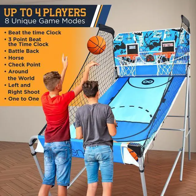 Alt view image 7 of 7 - SereneLife Dual Shot Basketball Arcade Game - 2-Player System with LED Scoreboard, 8 Games, and 5 Mini Basketballs