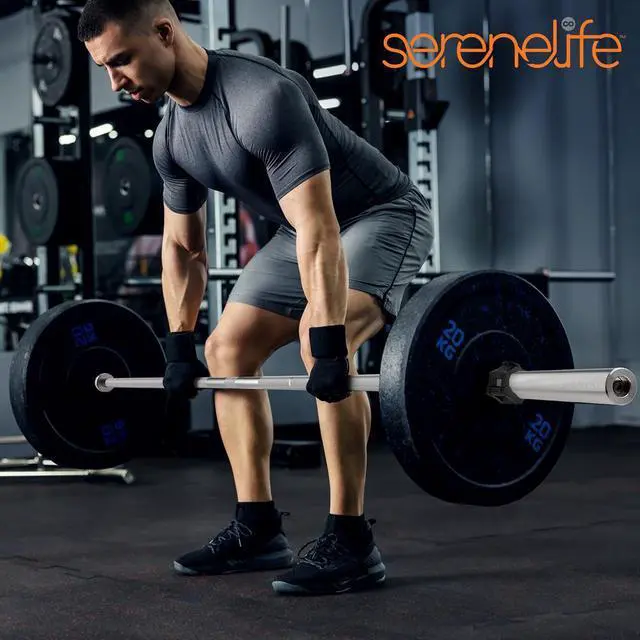 Alt view image 6 of 7 - SereneLife 7-Foot Olympic Barbell Bar - 34.17 lbs Weight Bar for Mens Workout with Plastic Clips