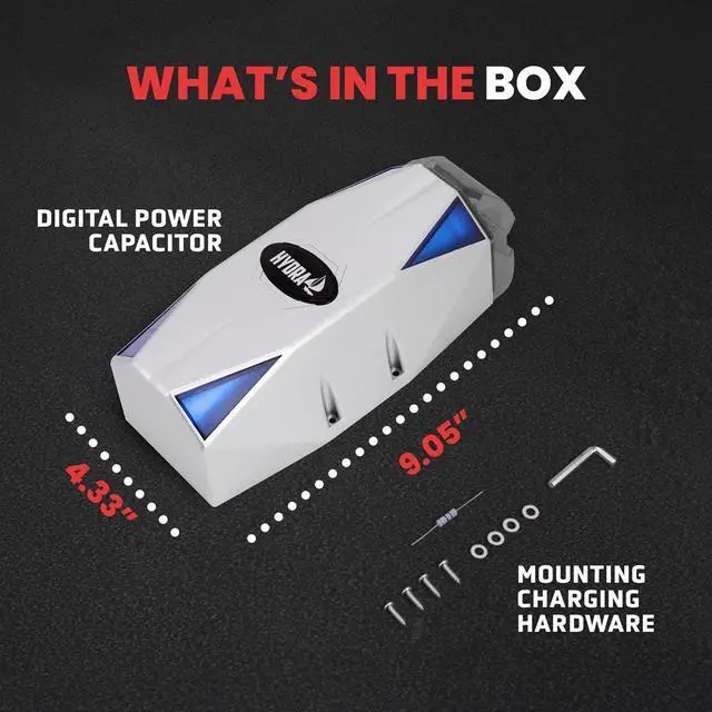 Alt view image 3 of 6 - Pyle 0.3 Farad Digital Power Capacitor - High-Performance Car Audio Accessory with Blue Digital Display and Stainless-Steel Screws