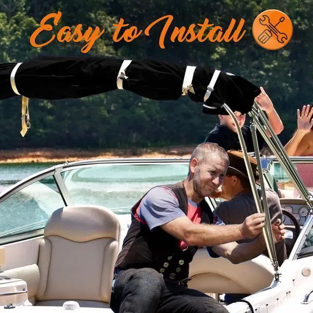 Alt view image 7 of 7 - SereneLife 4-Bow Bimini Top Boat Cover with 1" Aluminum Frame, Waterproof UV-Resistant Marine Canvas & Mounting Hardware (Gray, 96" x 67-72" x 54")