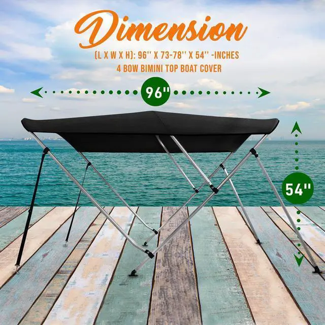 Alt view image 2 of 7 - SereneLife 4-Bow Bimini Top Boat Cover with 1" Aluminum Frame, Waterproof UV-Resistant Marine Canvas & Mounting Hardware (Gray, 96" x 67-72" x 54")