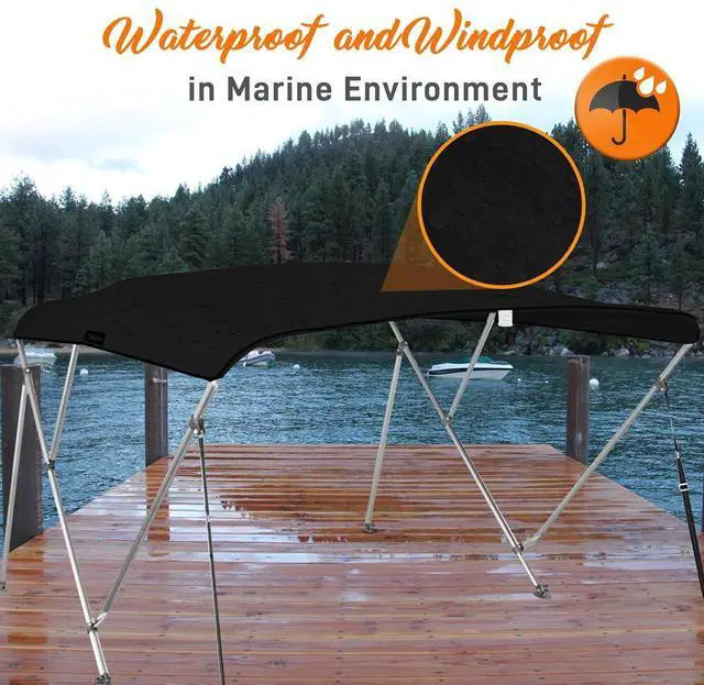 Alt view image 4 of 7 - SereneLife 3-Bow Bimini Top Boat Cover with 1" Aluminum Frame, Waterproof UV-Resistant Marine Canvas & Mounting Hardware (Gray, 72" x 73-78" x 46")