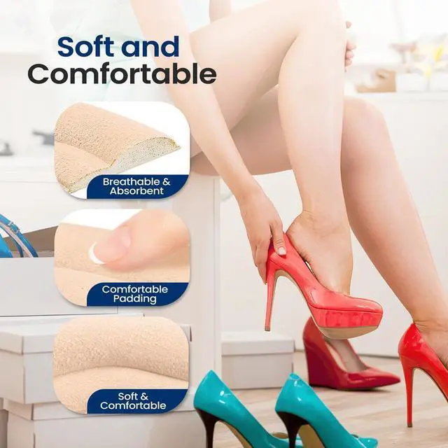 Alt view image 5 of 7 - SereneLife Heel Pad Cushions for Dress Shoes, High Heels & Loafers  Soft Sponge & Faux Leather, 12 Pairs (Black & Apricot)