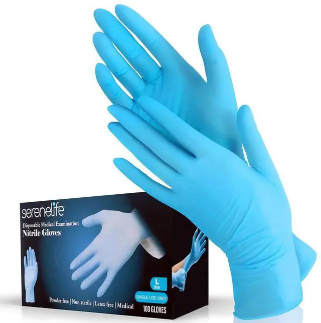 Main image of SereneLife Soft Industrial Gloves  Disposable Nitrile Gloves, Medium Size, 100-Count