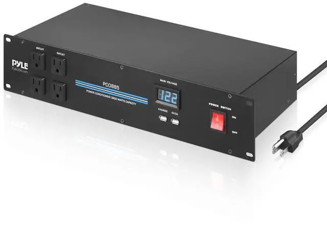 Main image of Pyle 18-Outlet Rack Mount Power Conditioner  3600W Surge Protector with Digital Voltage Display, USB Ports & RFI/EMI Filtering (PCO885)