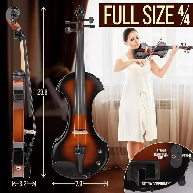 Alt view image 3 of 7 - Pyle Electric Plywood Violin Kit  Full Size Sunburst Violin with 10W Amp, Headphones, Tuner, Bow, Strings & Case  Student Starter Set (PEGVLNKT40)
