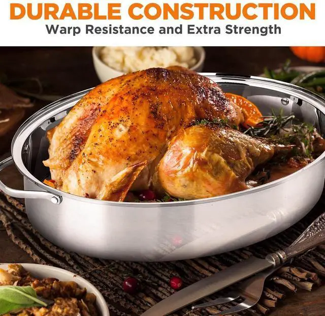 Alt view image 4 of 7 - NutriChef 18" Oval Roasting Pan with Polished Rack, Stainless Steel Lid, Dishwasher & Oven Safe - NCOAVL99