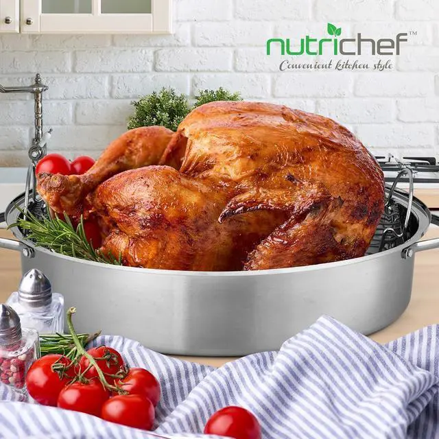 Alt view image 6 of 7 - NutriChef 18" Oval Roasting Pan with Polished Rack, Stainless Steel Lid, Dishwasher & Oven Safe - NCOAVL99